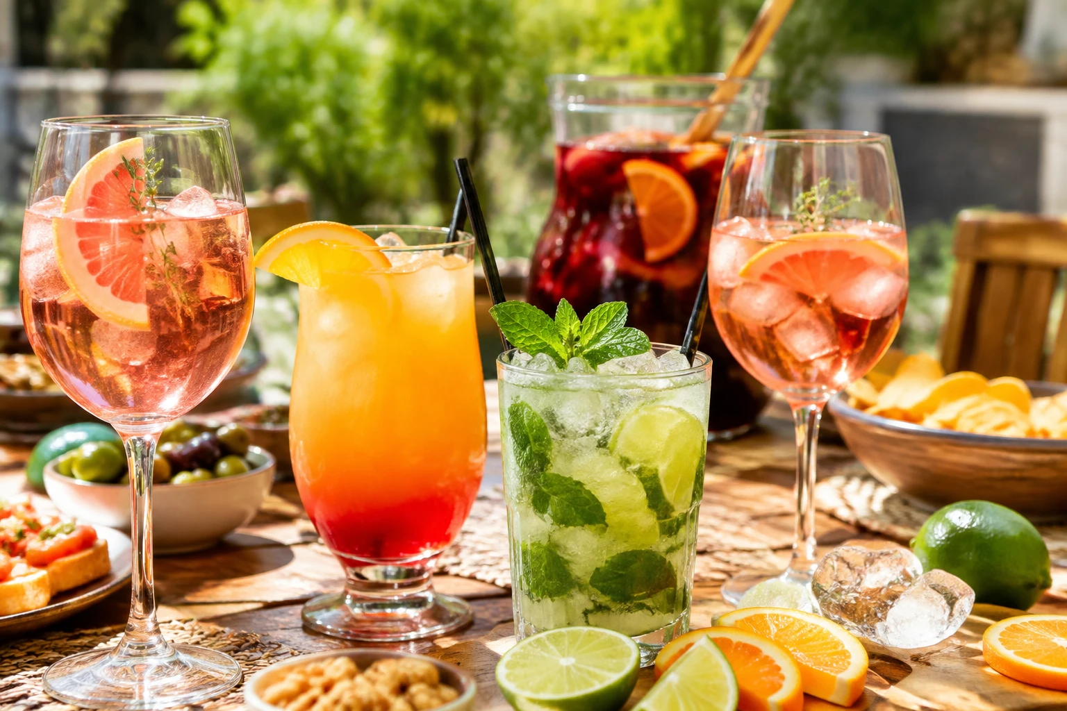 Verres de cocktails faciles et pas chers avec glaçons et agrumes sur une table d'apéritif
